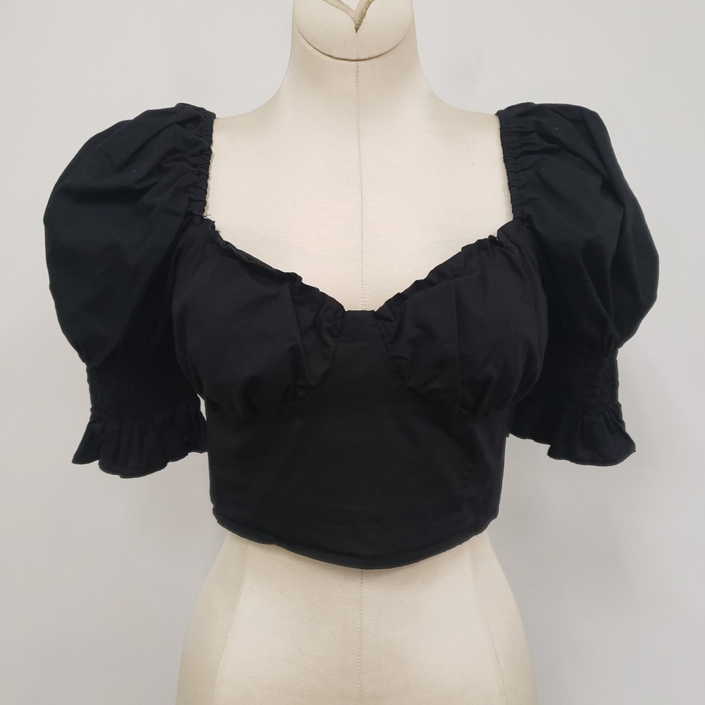 Divided Womens Dark‎ Coquette Whimsigoth Babydoll Crop Top Size S Puff Sleeve